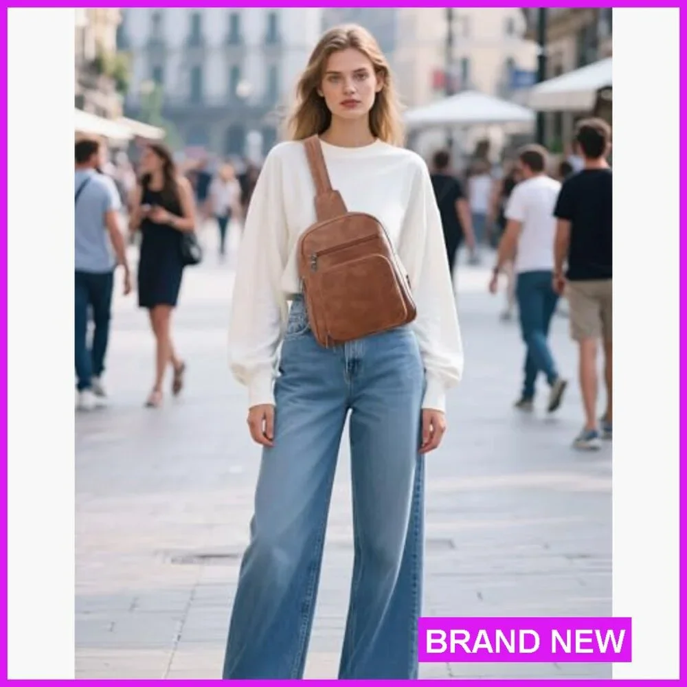 PU Leather Crossbody Sling Bag Multi-Pocket Travel Purse Adjustable Strap - Picture 2 of 6